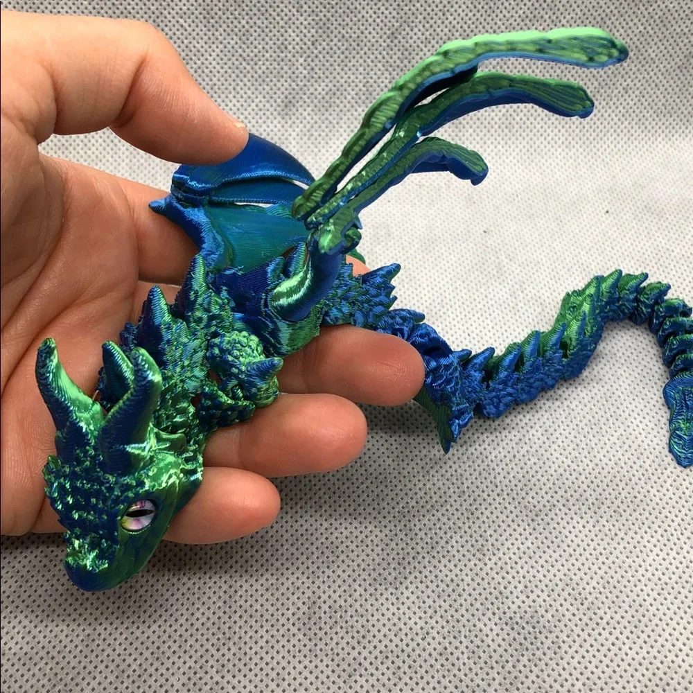 3D print Blue-Green Dragon Reptile Figurine for Terrariums